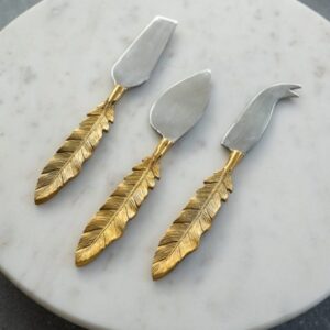 Cuchillo Queso Pluma Dorado Set X 3