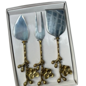 Cuchillo Queso Flor Dorada Set x 3